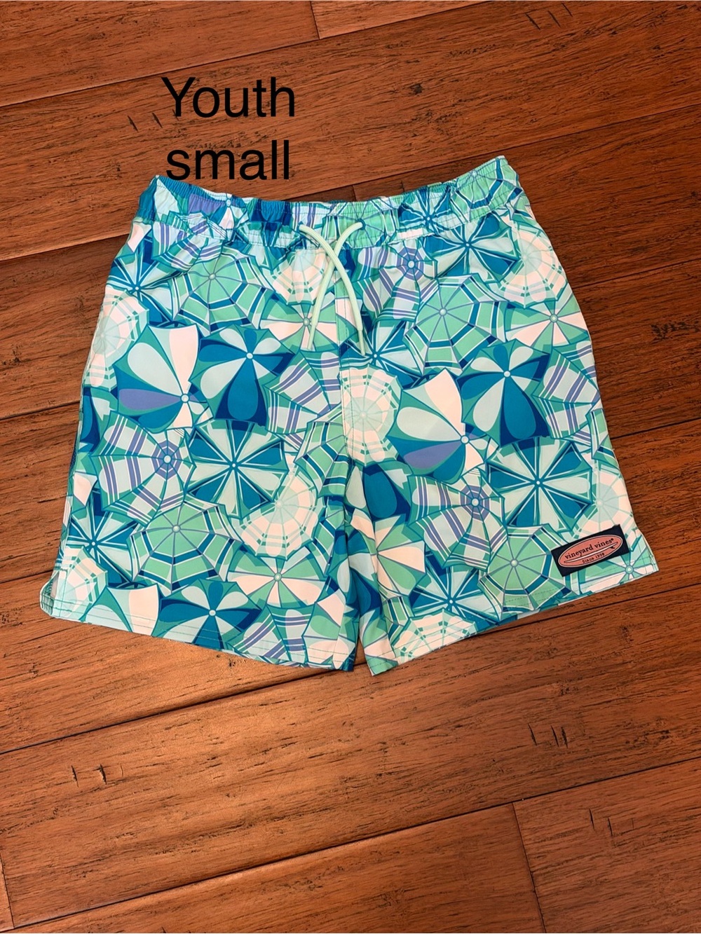 Vineyard vines Youth Swim Shorts with Blue-Green umbrella print